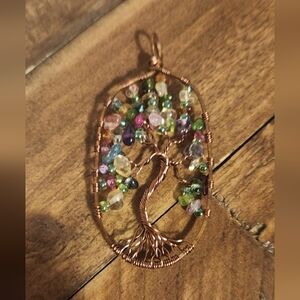 Handcrafted Tree of Life Pendant with Multicolor Gemstones